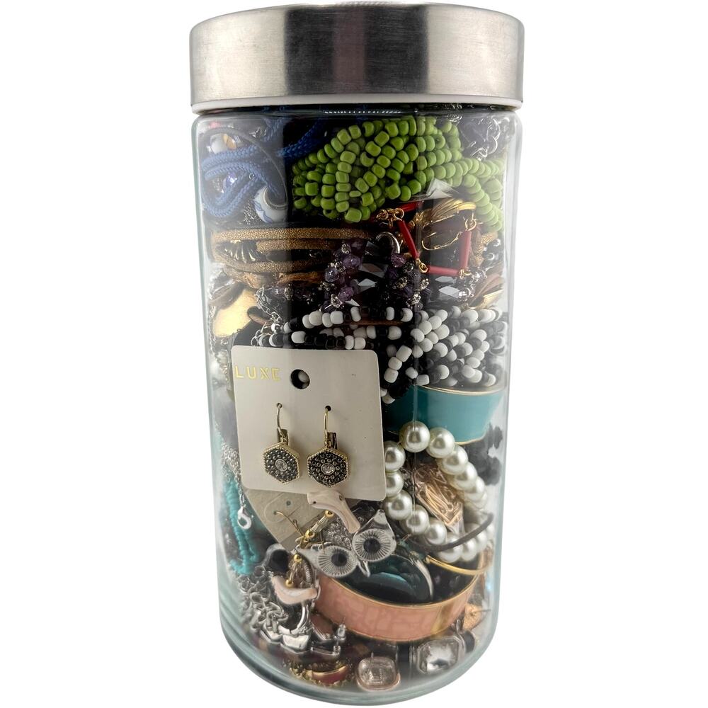 Jewelry Jar Vintage to Now Wearable Necklaces Earrings Bracelets 5 LB 8OZ